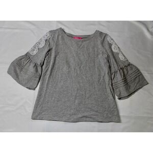 Lilly Pulitzer Gray Bell Sleeve Lace Accent Top